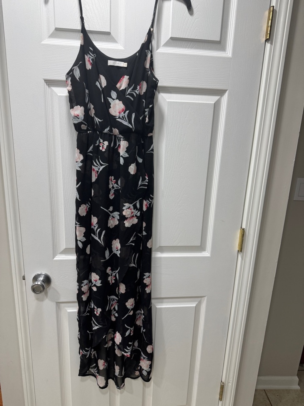 Lush Black Floral Wrap Dress with Pink & White Blooms